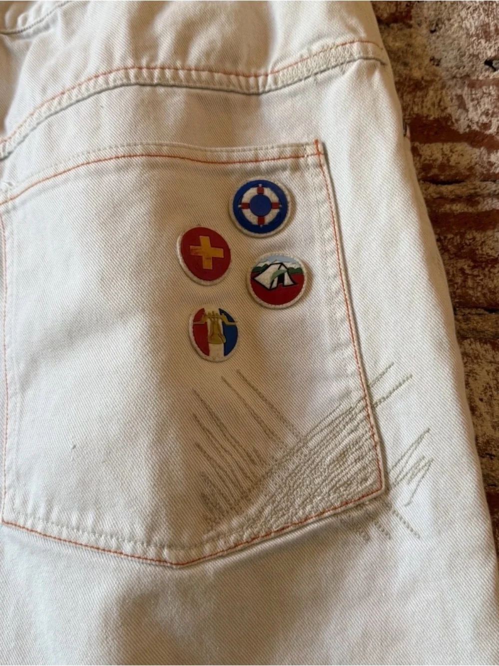 Rare Paco Young Troops USA Baggy Pants With Patches And Print Tan 36x33